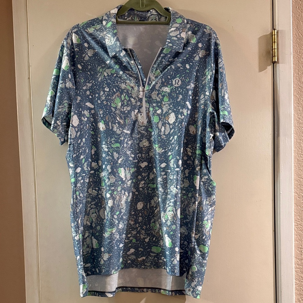 Lululemon Men’s Blue Abstract Print Quarter Zip Performance Polo